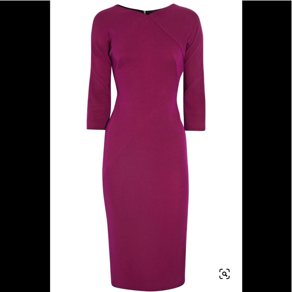 NWT New VICTORIA BECKHAM Magenta Double Crepe 3/4 Sleeve Fitted Dress 4